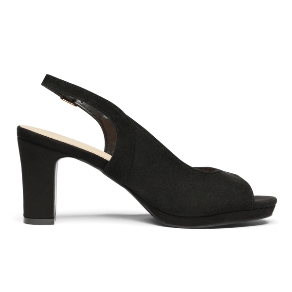 Chunky Heel Peep Toe Slingback Pumps - BLACK SUEDE - 2